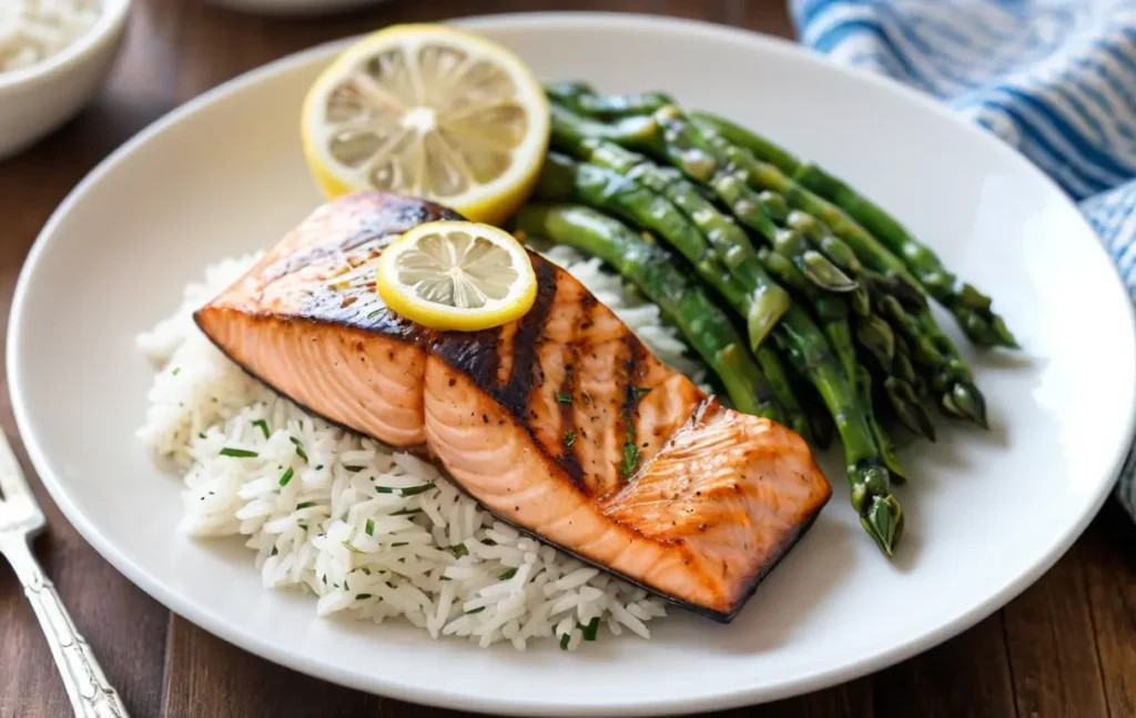 Simple Grilled Salmon with Lemon-Garlic Basmati Rice: A Perfect Summer Meal